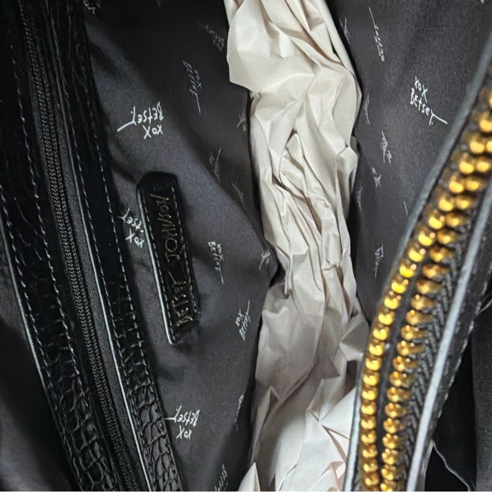 Betsey Johnson Black Croc-Embossed Tote with Gold Chain Accents - Picture 9 of 11